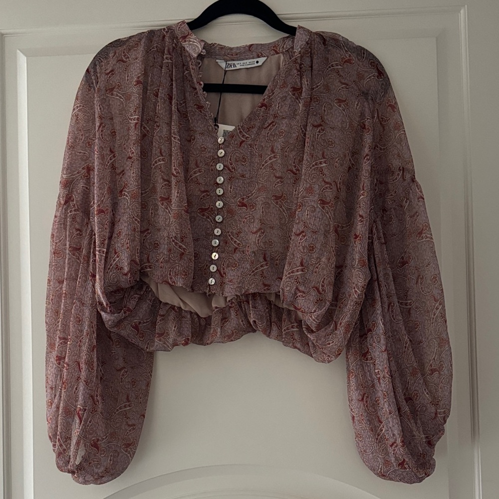 Zara Pink Floral Blouse with Button Front